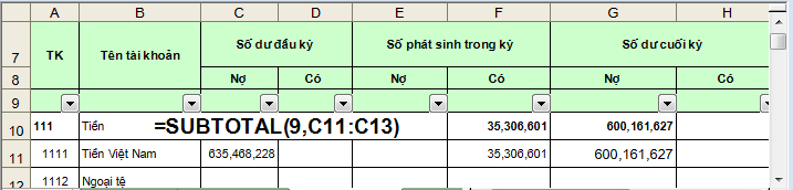 cách sử dụng hàm subtotal trong excel