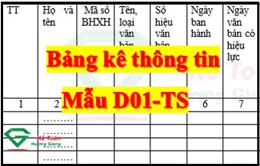 Bảng kê thông tin Mẫu D01-TS theo Quyết định 505/QH-BHXH