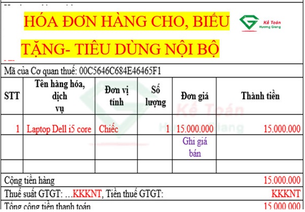 Cách xuất hóa đơn hàng cho biếu, tặng và tiêu dùng nội bộ