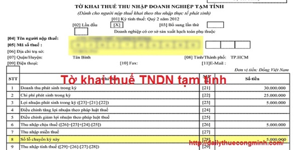 DN không phải lập tờ khai thuế TNDN tạm tính chỉ cần nộp tiền thuế