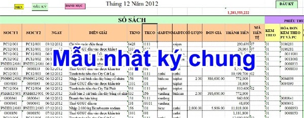Cách lập sổ Nhật ký chung trong Excel kế toán