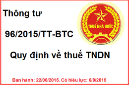 Thông tư số 96/2015/TT-BTC ban hành ngày 22/6/2015 hướng dẫn về thuế Thu nhập doanh nghiệp mới nhất