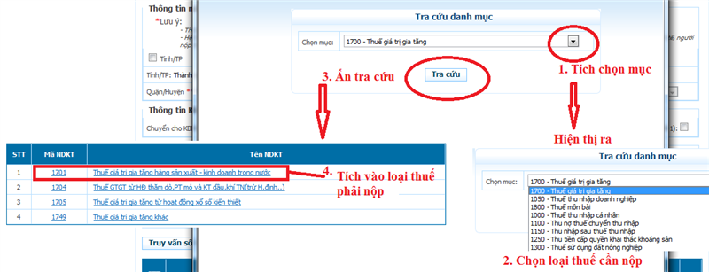 chọn loại thuế cần nộp